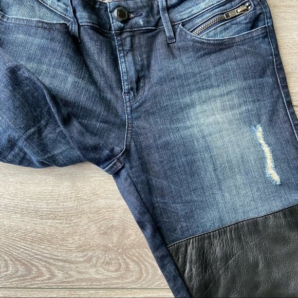 Guess Faux Leather Patch Distressed  Skinny Moto Jeans - Picture 5 of 12